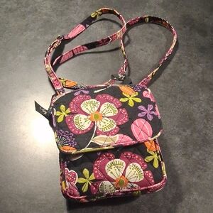 Vera Bradley Black and Pink Floral Crossbody Bag